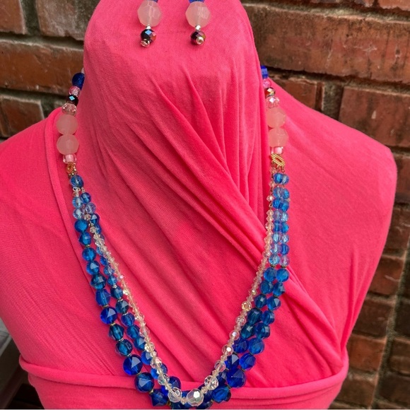 W. Germany VTG Blue Beads OOAK Assemblage Art Necklace Set Repurposed Handmade - Picture 6 of 12